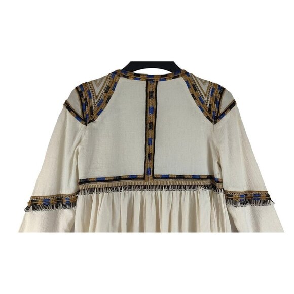 Lovestich Boho Blouse Cream Cotton Sz S Arabian Nights Beaded Hippie Embroidery - Picture 12 of 16